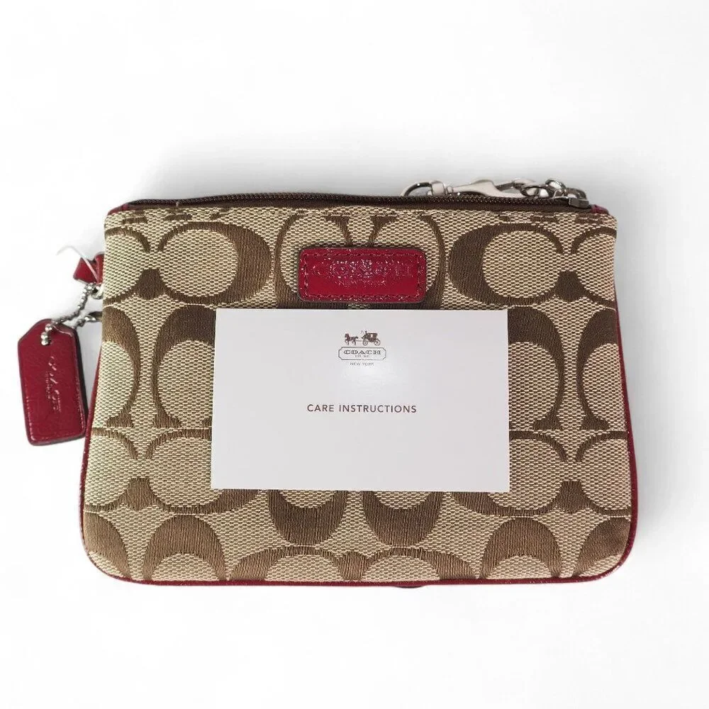Coach Parker Signature Canvas‎ Wristlet F51775 Khaki / Crimson NWT